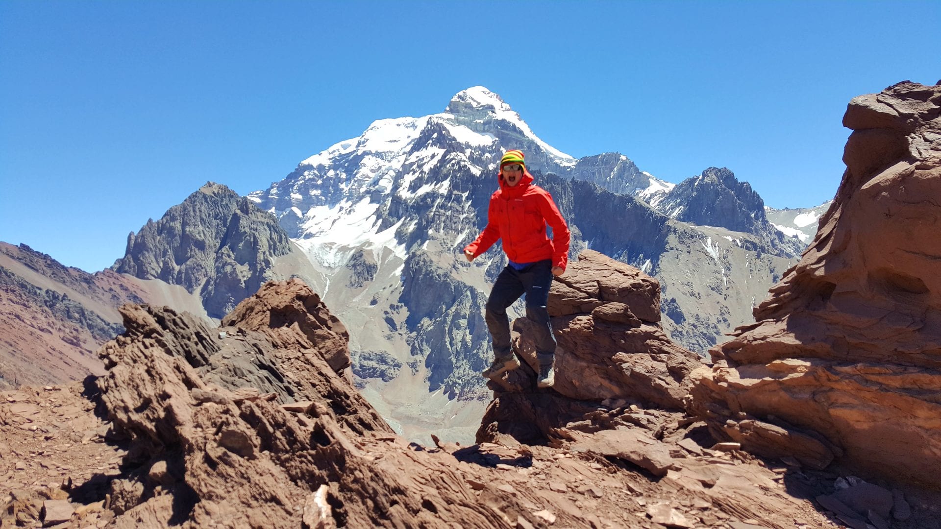 High-altitude ascent day on Aconcagua in the Andes, Argentina